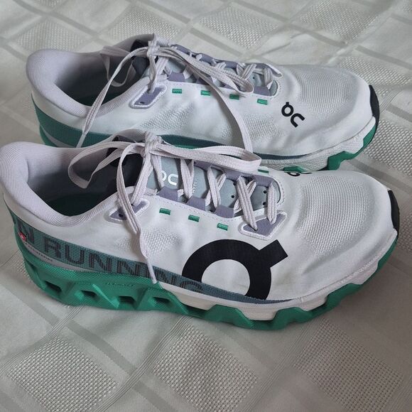 On Running Women's Cloudmonster Hyper Sneakers - White and Green - Picture 1 of 16